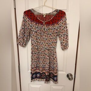 Forever 21 Boho/Western Multicolor Floral Mini Dress with Red Yoke